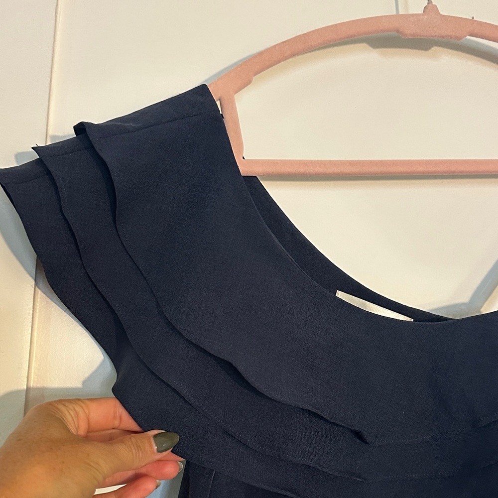 Navy One-Shoulder Ruffle Top - Picture 3 of 6